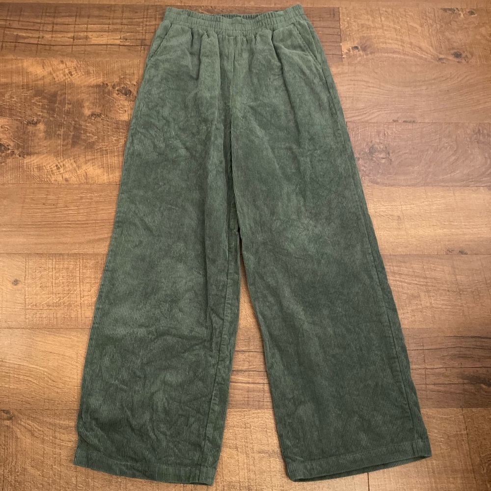 Double Zero Olive Green Corduroy Wide Leg Pants Dark Academia Boho Grunge Size S